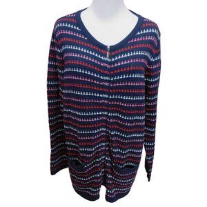 esmara Striped Full Zip Navy Blue Cardigan Sweater Women XL Pockets